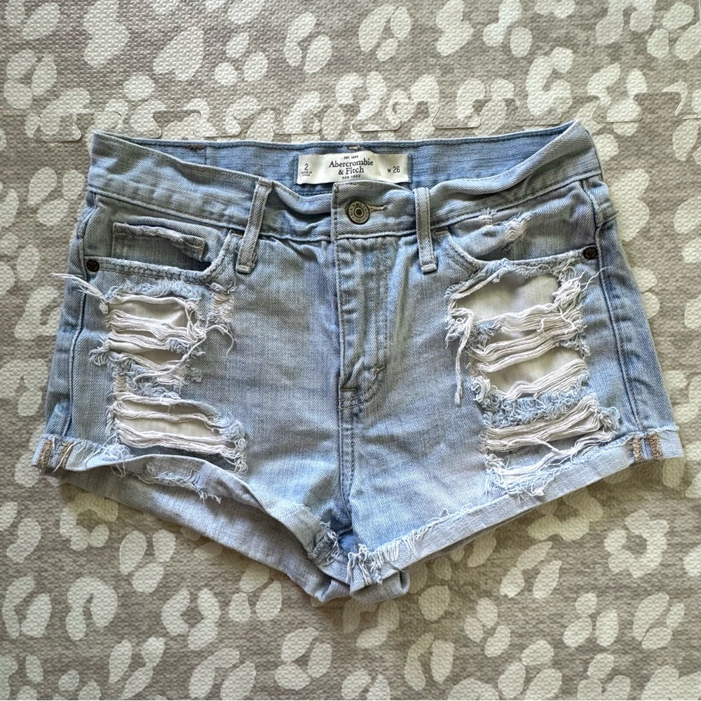 Abercrombie & Fitch Light Blue Ripped Denim Shorts